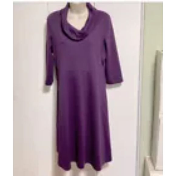 LANDS END Jersey Sweater Dress Purple Eggplant 3/4 Sleeve Medium Petite - Picture 4 of 13